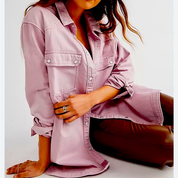 We The Free x Free People Westward Bound Lg Button Oversized Pink Shacket New - Picture 5 of 12